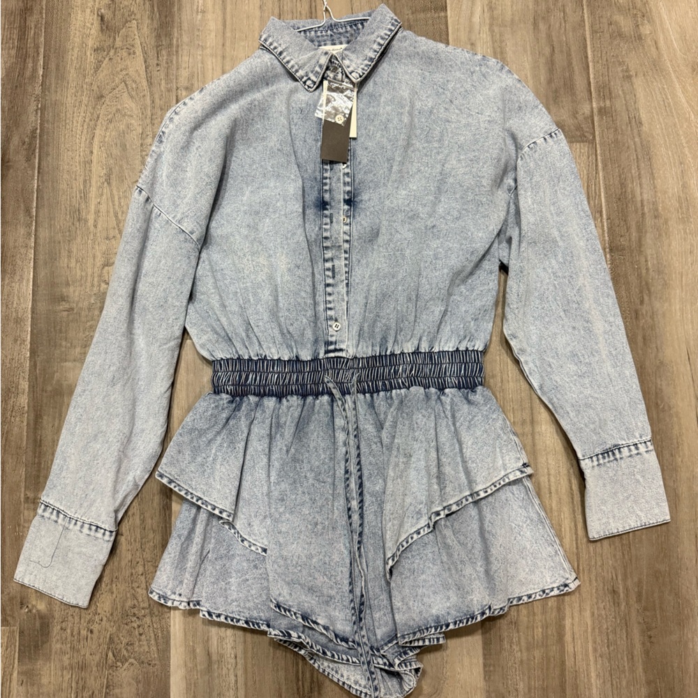 NWT Washed Blue Denim Romper